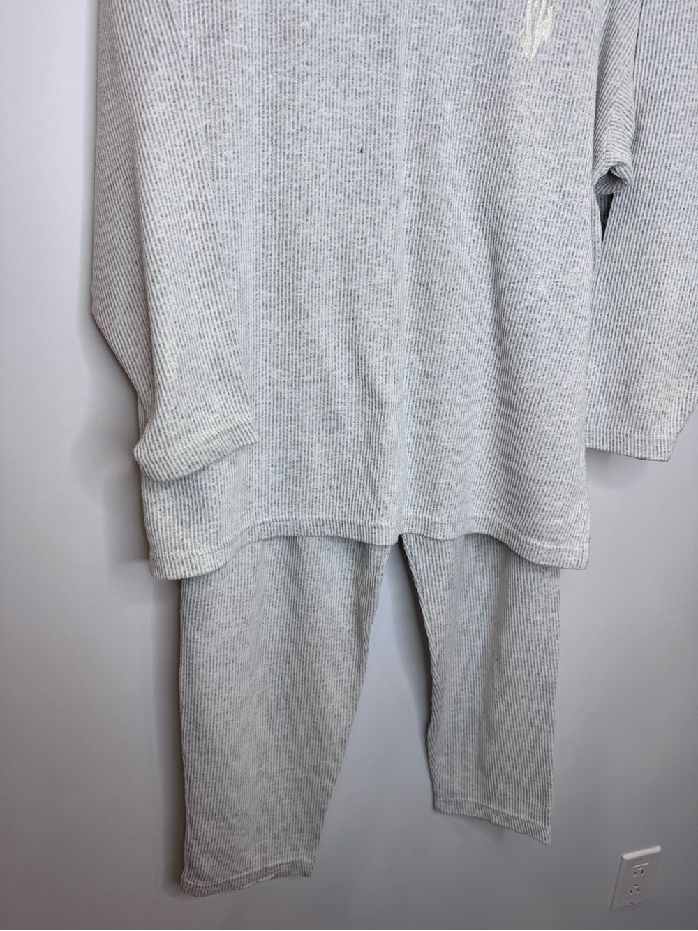 Vintage Shooky Cozy Ribbed Knit Lounge Set Gray Turtleneck 90s cropped petite - Picture 4 of 11